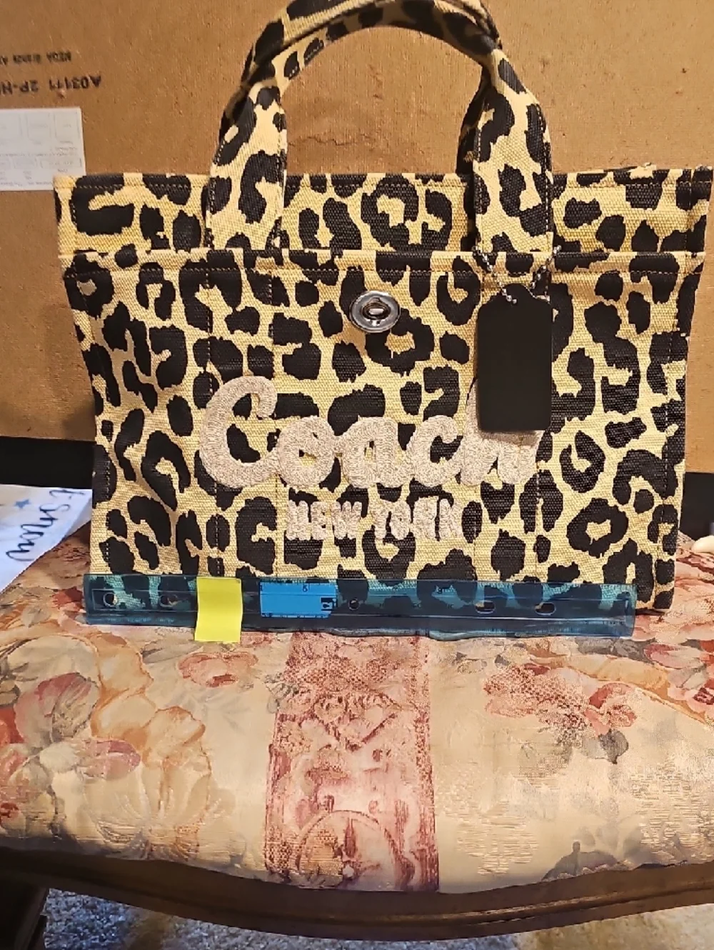 Coach Leopard-Print Canvas Tote in Black and Tan - Picture 10 of 11